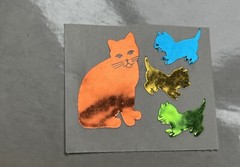 Vintage Mylar Foiled Cats Sticker Mod, Hambly Brand, Santa Clara CA, 4 Cats