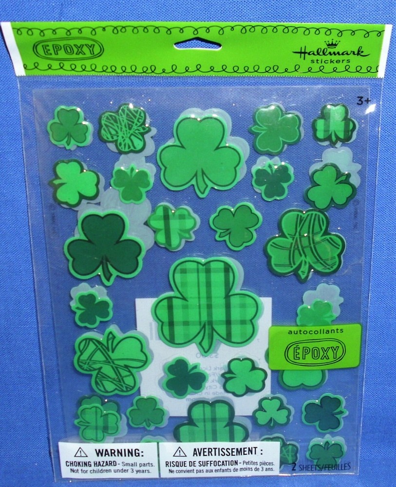 Hallmark St Patrick’s Day Epoxy Stickers Shamrocks 2 Shts 56 Pcs Free Ship @ $15