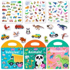 3 Pack Reusable Jelly Sticker Books for Toddlers 1-4 Years, Travel Activity Toys
