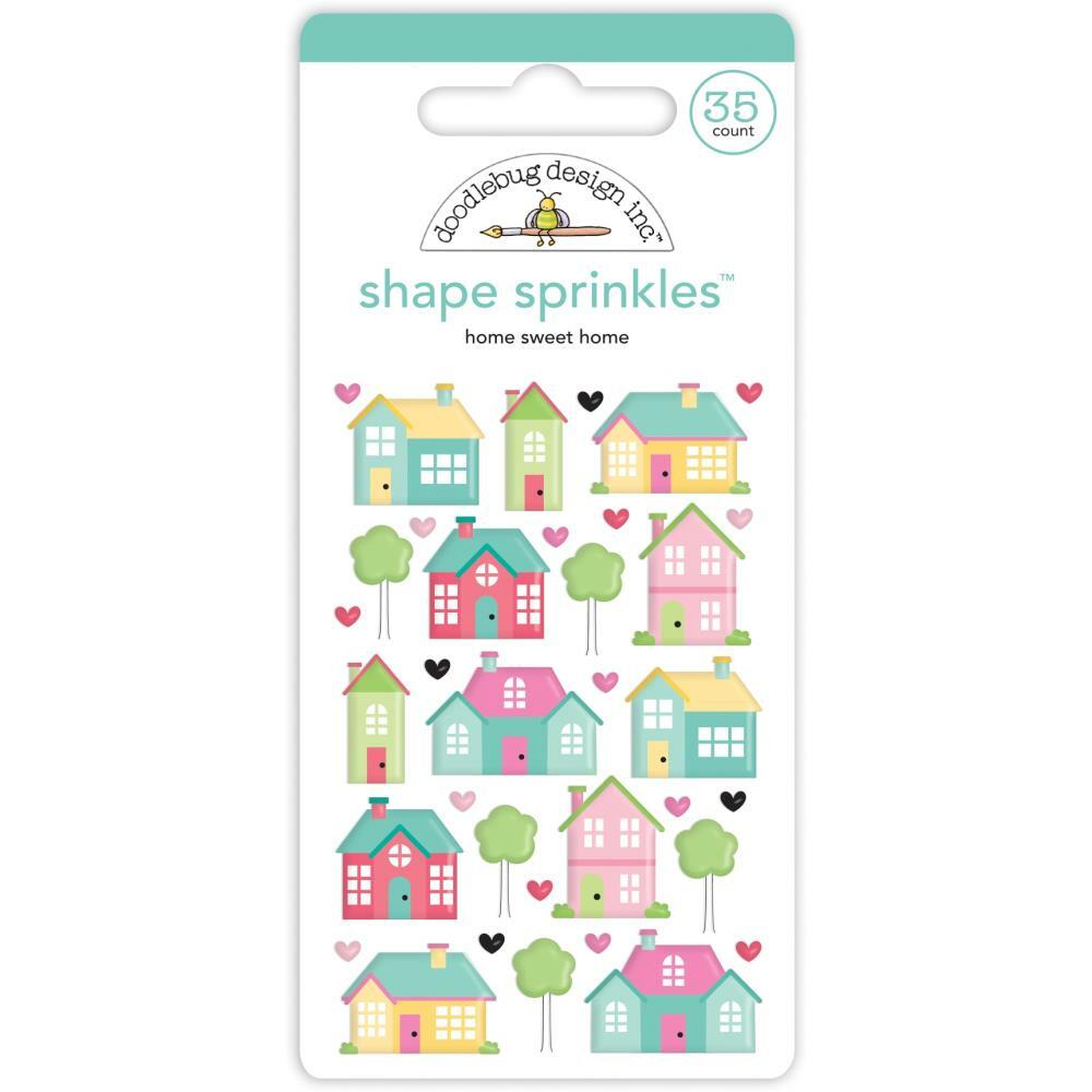 Crafts Doodlebug Puffy Sprinkles Home Sweet Home Colorful Houses Trees Hearts