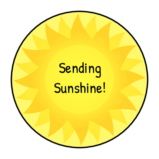 Sending Sun shine stickers, labels, tags, envelope seals, bright yellow sun