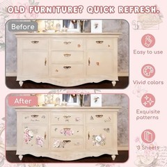 3 Sheets Rub On Transfers for Crafts and Furniture – Pink Vintage Pink Flower