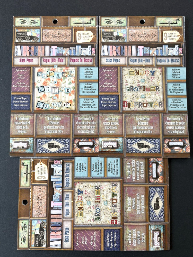 7 Gypsies Architextures Ephemera Collage Mixed Media Lot 3 Stash Paque Stickers