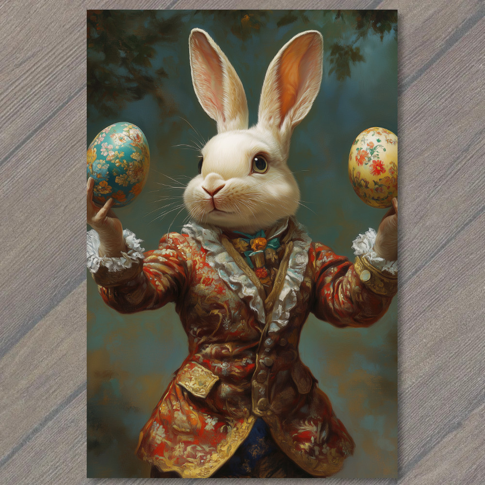 STICKER Stylish Bunny Rabbit Juggling Colorful Easter Eggs Elegant Outfit Suit