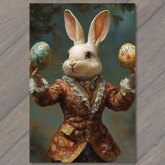 STICKER Stylish Bunny Rabbit Juggling Colorful Easter Eggs Elegant Outfit Suit
