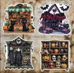 10pcs Halloween Store Front Stickers- Scrapbook, Journal, DIY Crafts & Cards