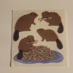 Sandylion Fuzzy Multicolor Beaver Stickers Animals Scrapbooking VERY RARE