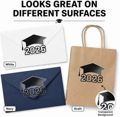 Class of 2026 Graduation Stickers – Black Foil, Clear Cap Labels for Envelopes,