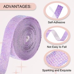 Self Adhesive Rhinestone Strips 3 Yards 0.8 Inch for Craft,Light Purple AB