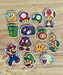13 Pcs Super Mario Holographic Stickers Vinyl Decals for Laptop Journal Tumbler
