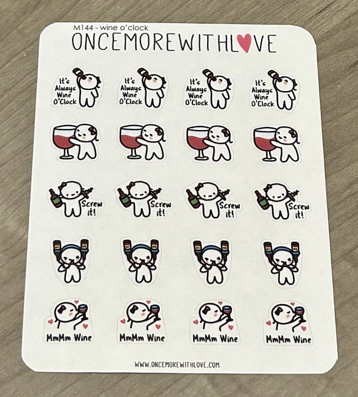 NEW Once More With Love ❤️ Wine O’Clock Munchkins Sticker Sheet OMWL Stickers