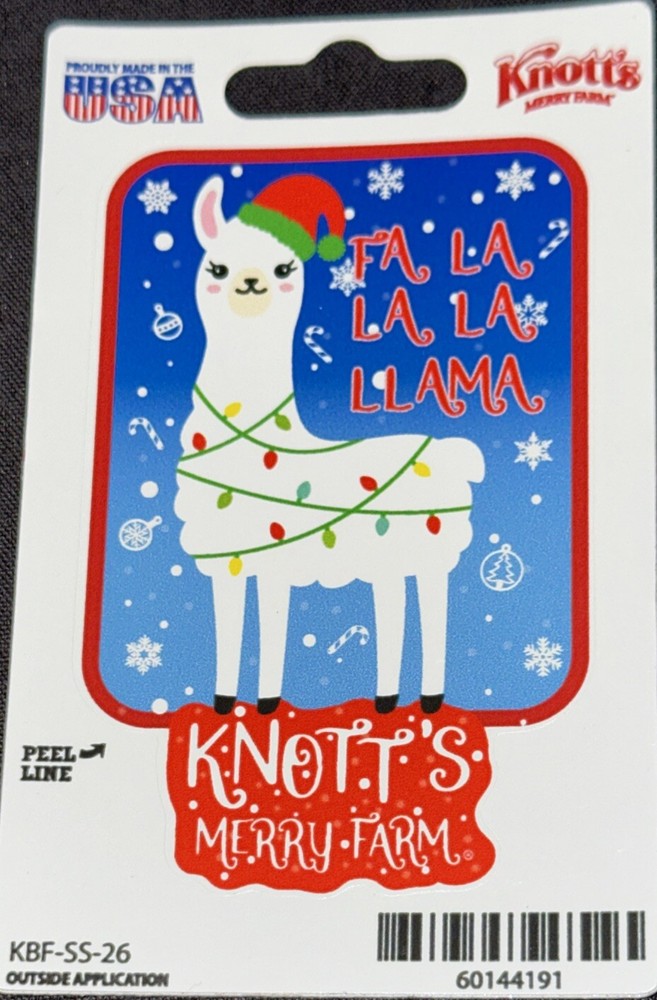 KNOTTS MERRY FARM STICKER✨🦙❄️🎄❄️🦙✨3 3/4” X 2 1/4”✨GLOSSY✨FA LA LA LLAMA❤️💙