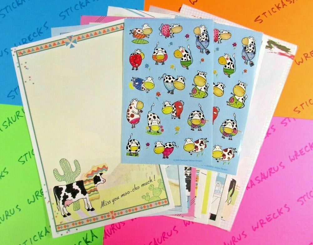 Vintage Cows Stationary Note Paper & Sandylion Happy Cows Sticker Sheets