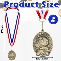36 PCS Social Studies Award Medals Bulk With Neck Ribbons Gold Trophy