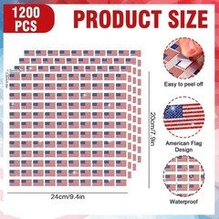 1200Pcs Patriotic July 4Th Mini Stickers Holographic American Flag Self Adhesive