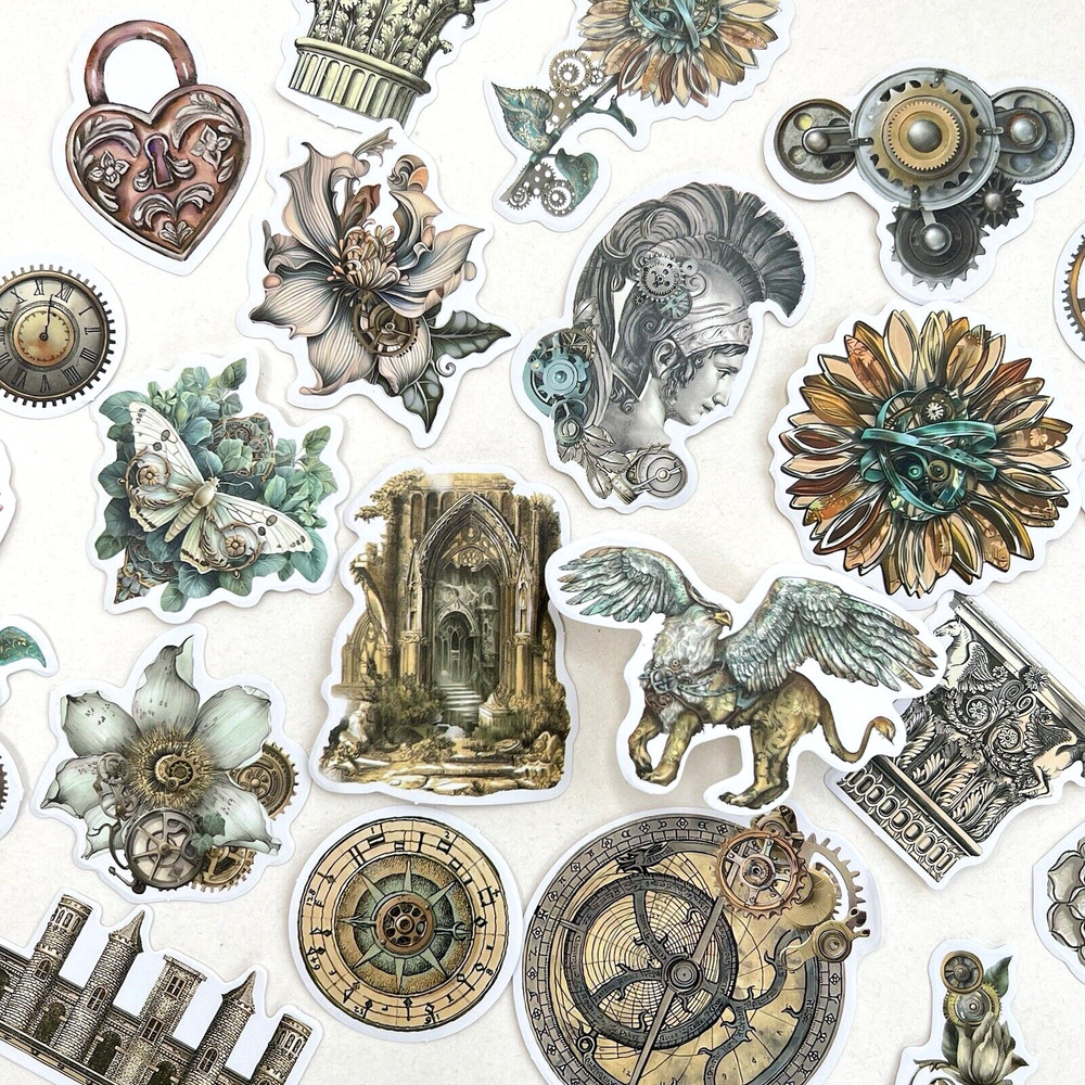 Steampunk Floral Myth Gear Stickers Vintage Style Scrapbook Junk Journal