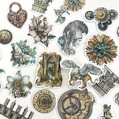 Steampunk Floral Myth Gear Stickers Vintage Style Scrapbook Junk Journal