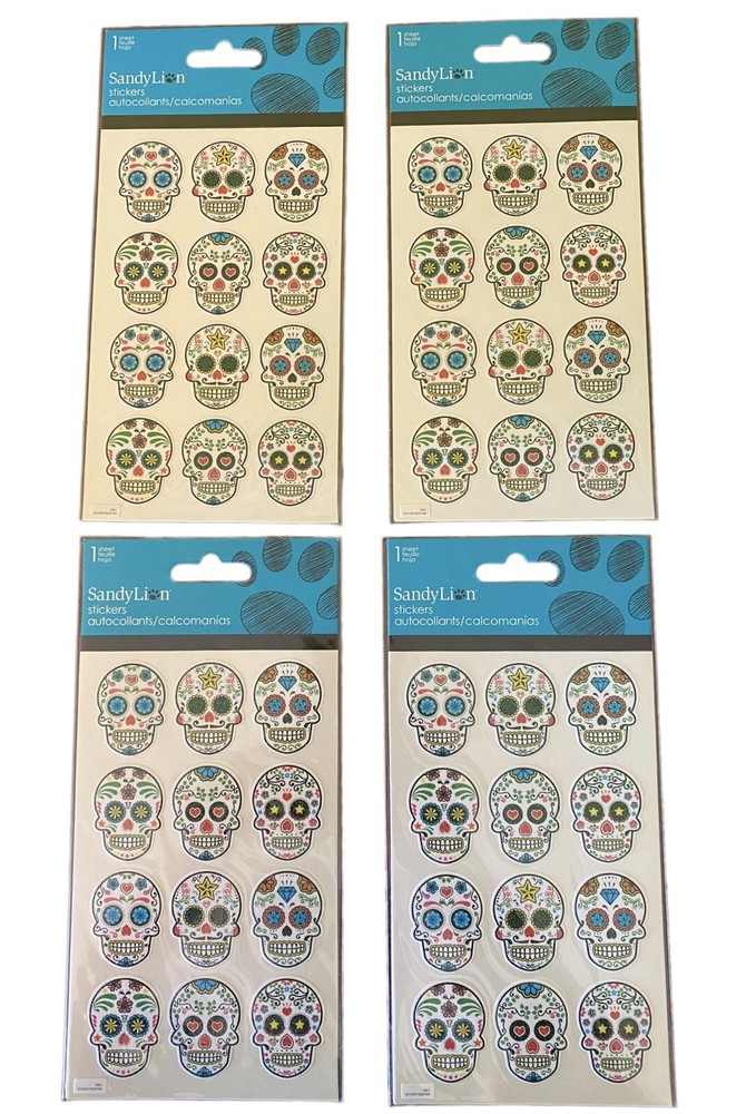 Sugar Skull Stickers Halloween Day Of Dead Party Favor 12 Stickers Lot Of 4
