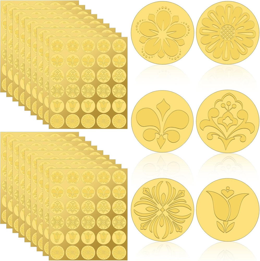 540 Pcs Gold Embossed Envelope Seals Stickers Flowers Plants Self Adhesive Seals