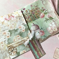 20pc Shabby Chic Junk Journal Making Kit, Handmade Ephemera, Cards, Lace Pockets