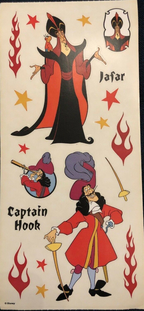 DISNEY Villain Bad Jafar Aladdin Captain Hook Peter Pan Large Sticker Sheet