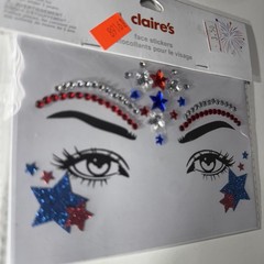 Claire’s NEW 4th of July Face Stickers Gems USA Stars Patriotic Red Silver Blue