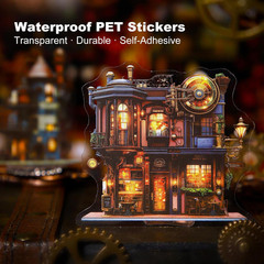 90PCS Gear Cabin PET Stickers – Steampunk Fantasy House Sticker for Scrapbook Jo