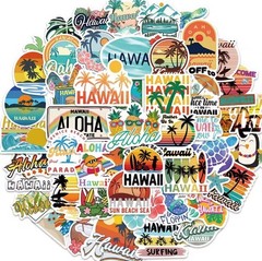 50pcs Hawaiian Vacation Stickers Vinyl Waterproof Aloha Surf Beach Decals