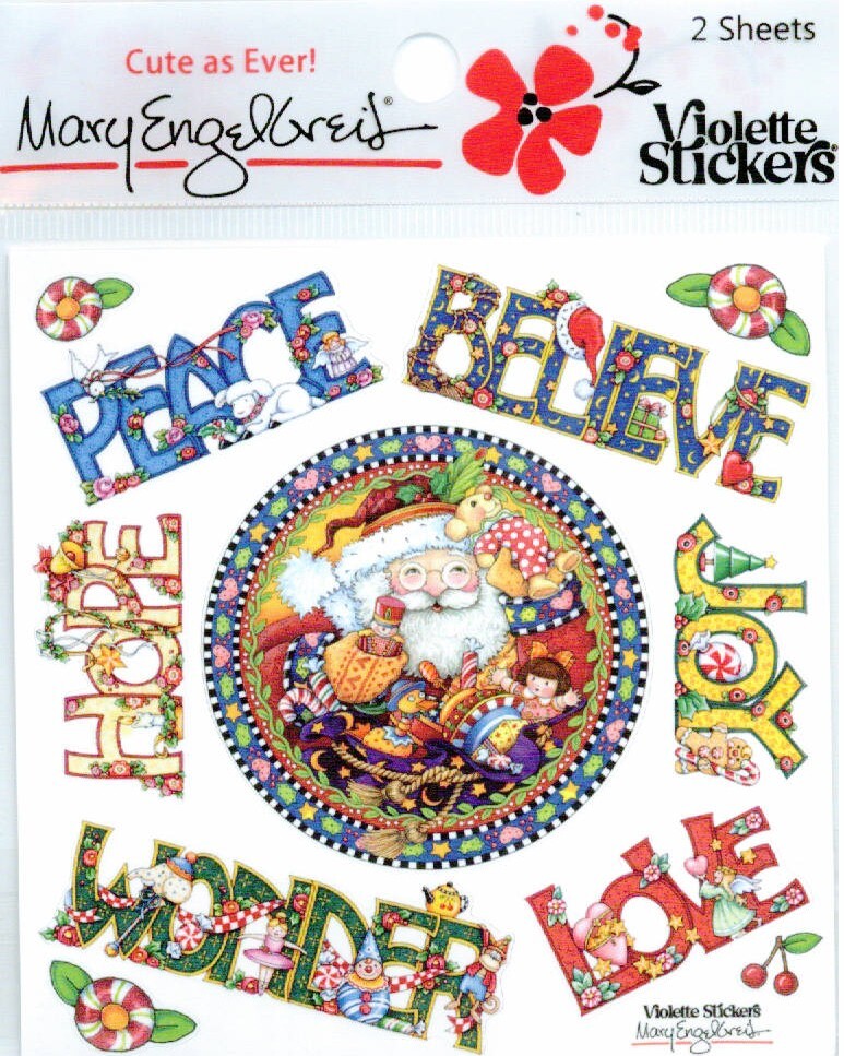 Mary Engelbreit-Christmas Believe Peace Hope Joy Love Violette 2 STICKER SHEETS