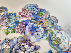 Blue Pink Floral Stickers Gold Foil Clear Acetate Scrapbook Junk Journal 16pc