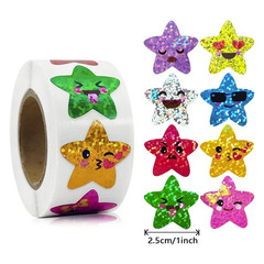 500pcs Holographic Star Stickers Colorful Adhesive Roll Kids DIY Craft – NEW