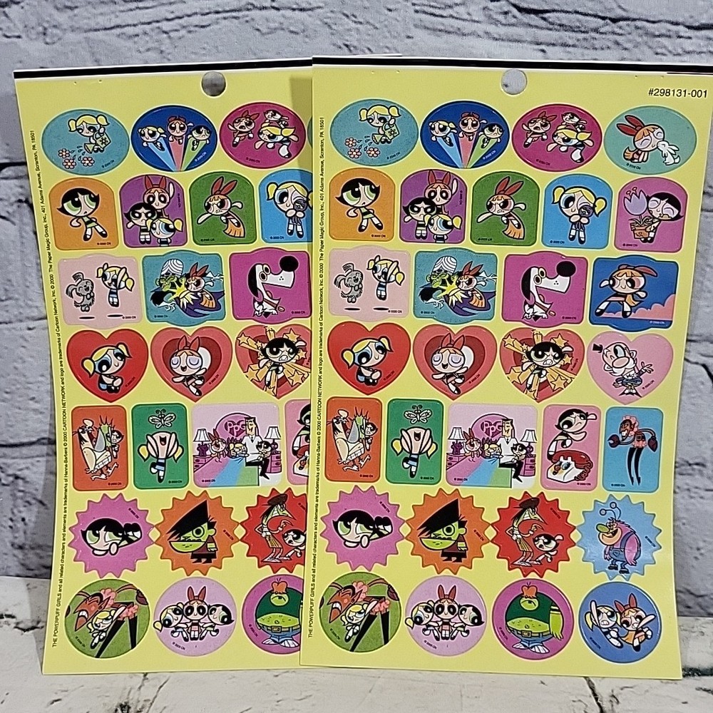 Vintage Y2K Power Puff Girls Cartoon Stickers Lot 2 Sheets 2000