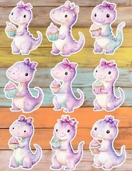 Purple Cupcake Dino Vinyl Die Cut Stickers Set Scrapbooking Laptop Waterbottle