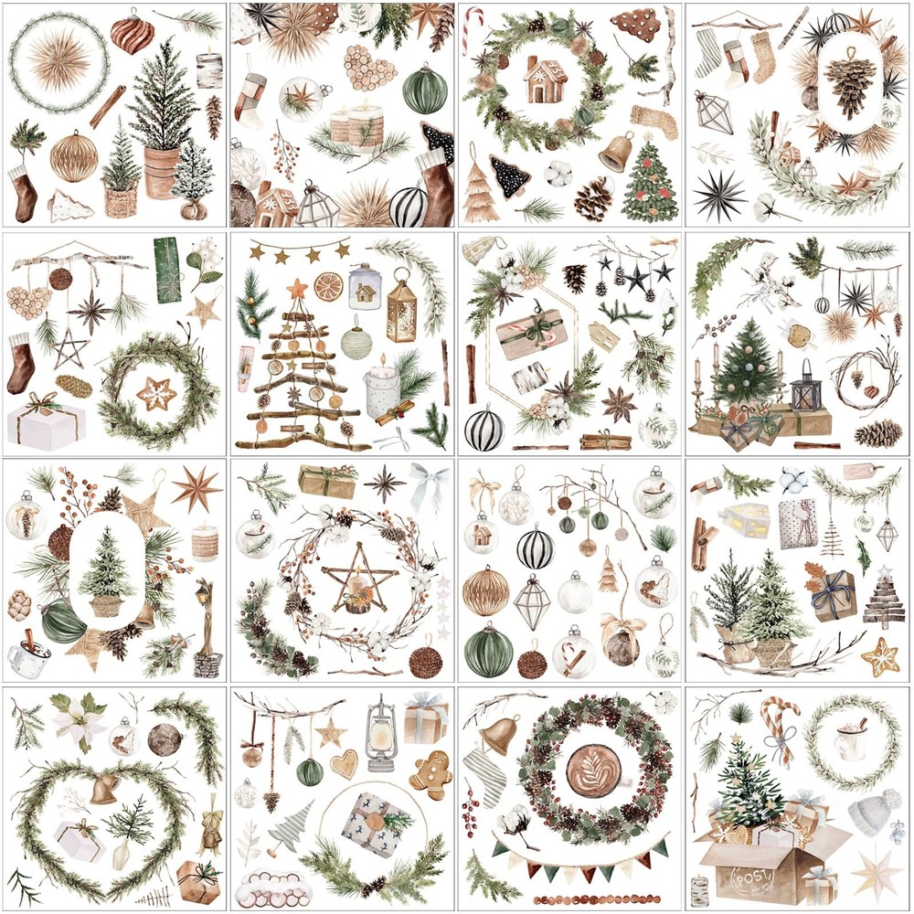 Dispowreath 16 Sheets 5.9 x inches, Earthy tones (browns, greens, whites)