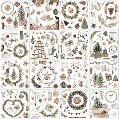 Dispowreath 16 Sheets 5.9 x inches, Earthy tones (browns, greens, whites)