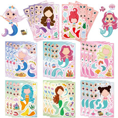 48PCS Mermaid Stickers for Kids, Make-A-Face Stickers for Crafts & Activities