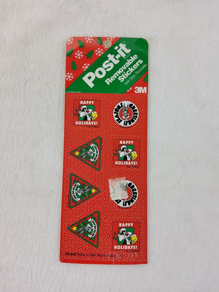 Vintage Christmas Bugs Bunny Sylvester Tweety Removable Stickers Reusable NEW