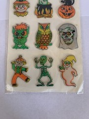 Vtg Halloween Puffy Stickers Taiwan Lot of 3 Owl Pumpkin Ghost Skeleton NOS