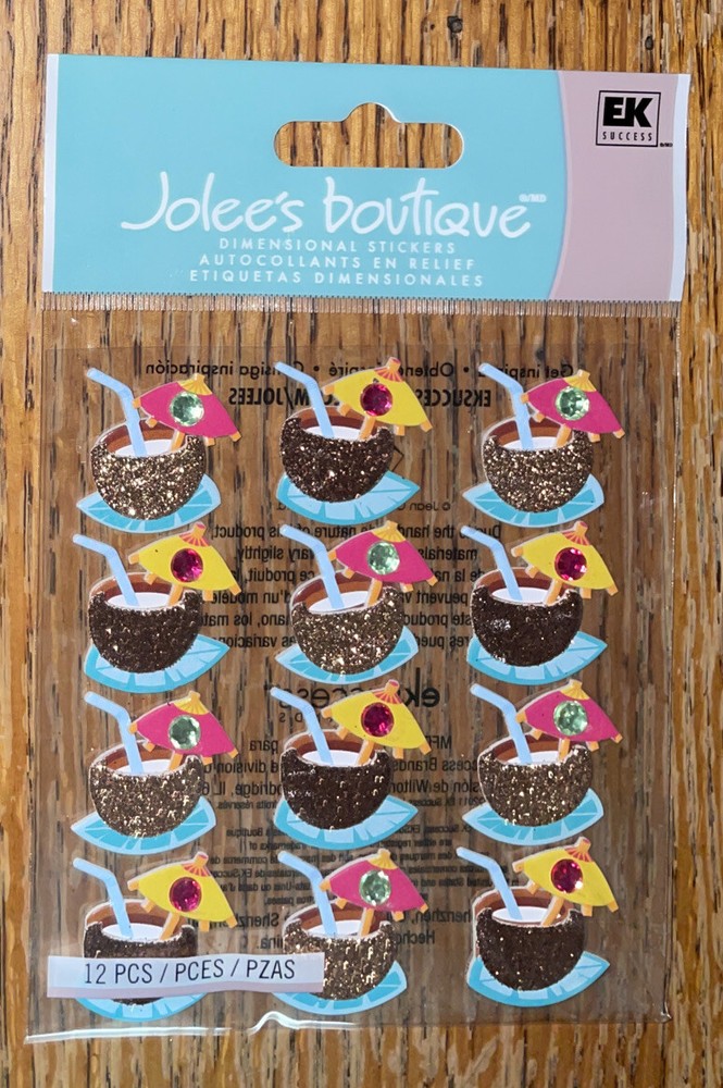 Jolees Tropical Coconut Drink Repeats Hawaii Florida Cruise Scrapbook Sticker 3D