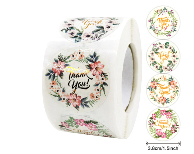 40 THANK YOU STICKER FLORAL GOLD ENVELOPE SEAL LABEL STICKERS 1.5″ FREE SHIPPING