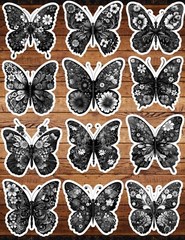 Black and White Butterfly Die Cut Stickers Set Scrapbooking Laptop Waterbottle