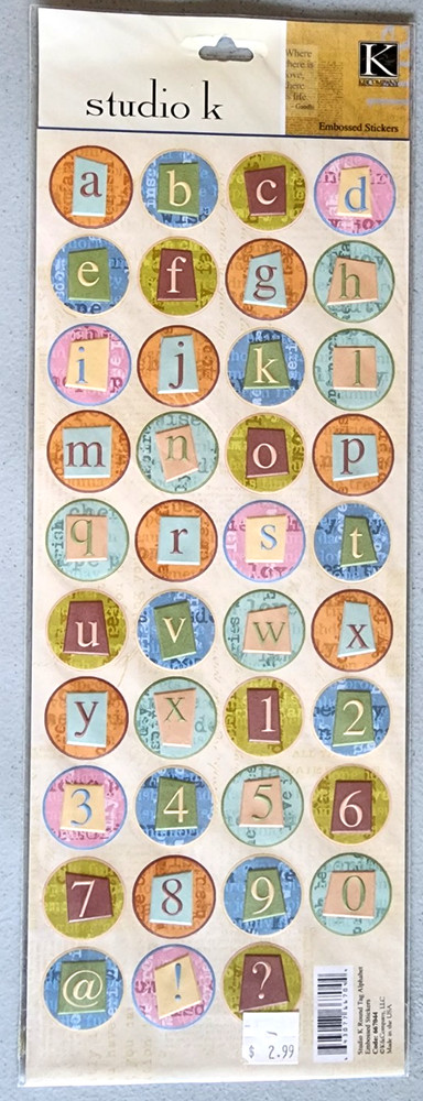K&Company Alphabet Round Tags Embossed Stickers 12″ 2008 Scrapbooking