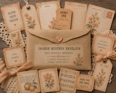 Mystery Junk Journal Ephemera Envelope Vintage Scraps, Tags, Tickets, Orange