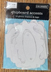 Colorbok Chipboard Accents 16 Glitter Frames & Tags Bonus Cut-Outs Wht Scrapbook