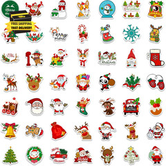 Christmas Theme Stickers, 100Pcs Vinyl Waterproof Merry Christmas Stickers for E