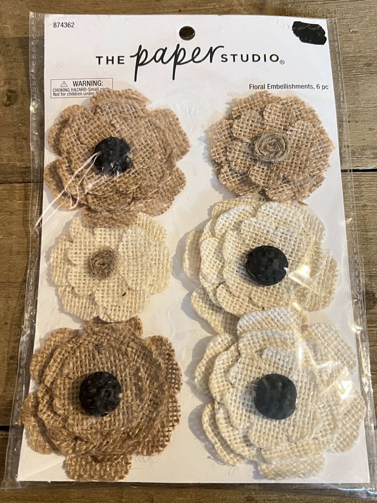 Burlap Flower Scrapbooking Embellishments 6 Pieces The Paper Studio New Sealed
