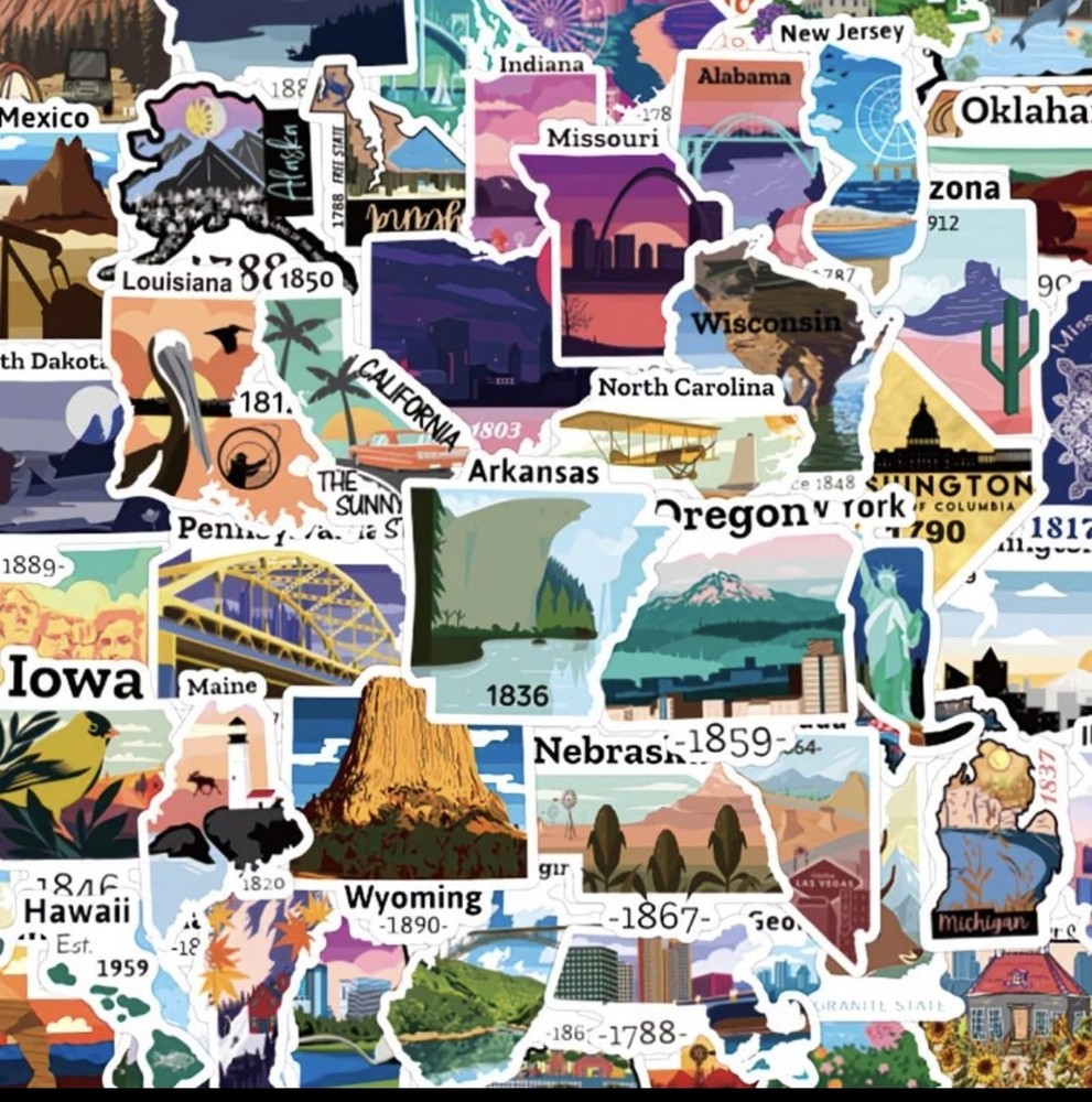50 Pc USA States Map Stickers United States Travel Map Stickers Waterproof Vinyl