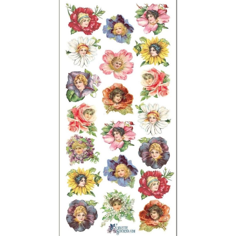 Violette Stickers – Flower Petal Ladies – 1 Victorian Sticker Sheet – Crafts