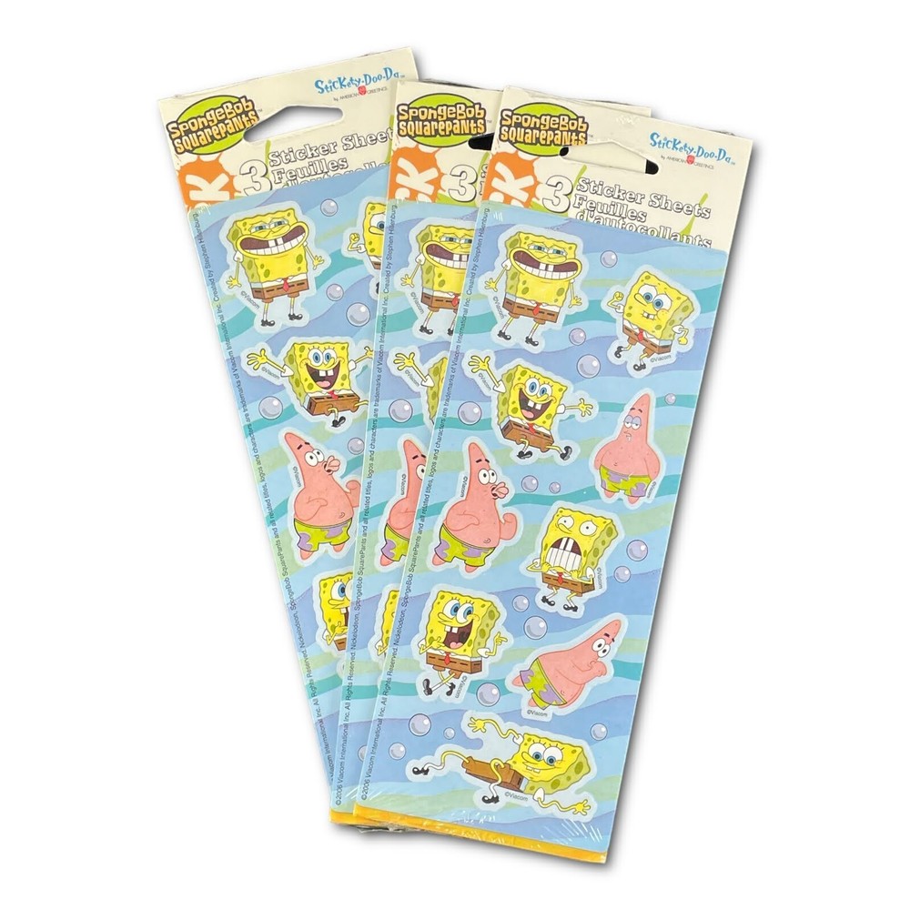 Vintage LOT OF 3 Nickelodeon SpongeBob Squarepants Stickers 9 Sheets Cartoon