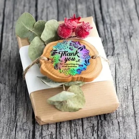 500 Holographic Shiny 1.5″ Thank You for Supporting My Small Business Stickers